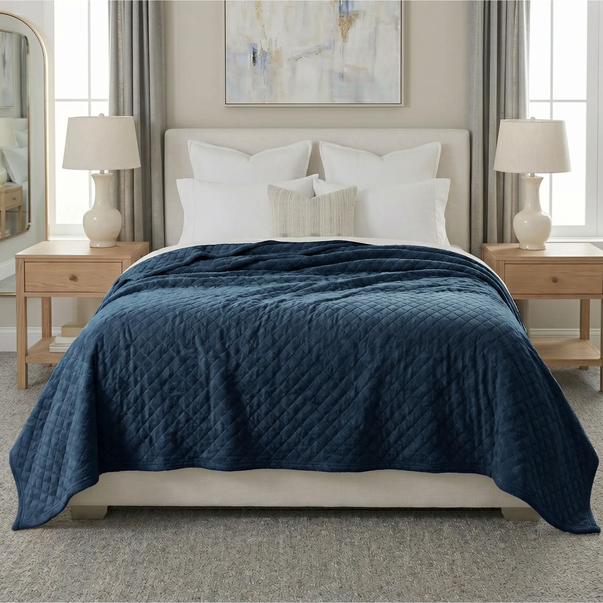 Holly Grid Fluffy Fleece Blanket - Modern Soft Embossed Bed Throw