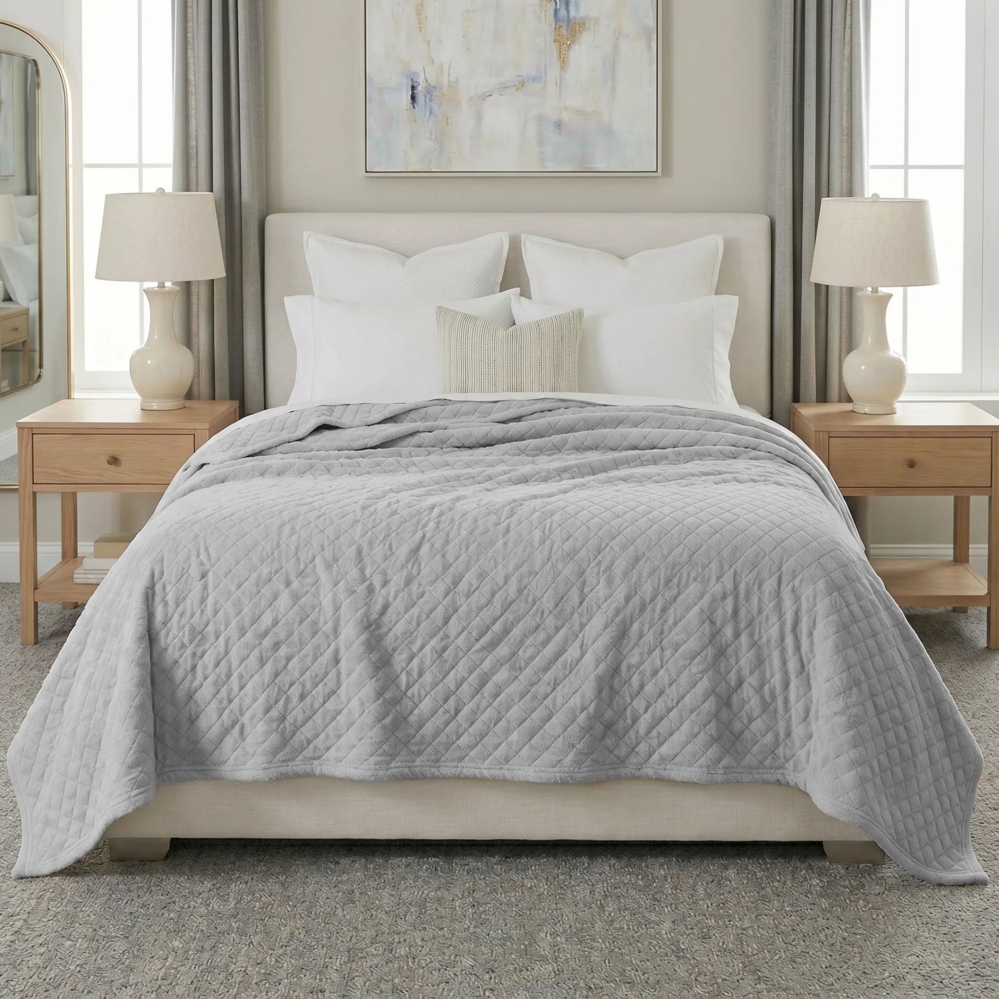 Holly Grid Fluffy Fleece Blanket - Modern Soft Embossed Bed Throw
