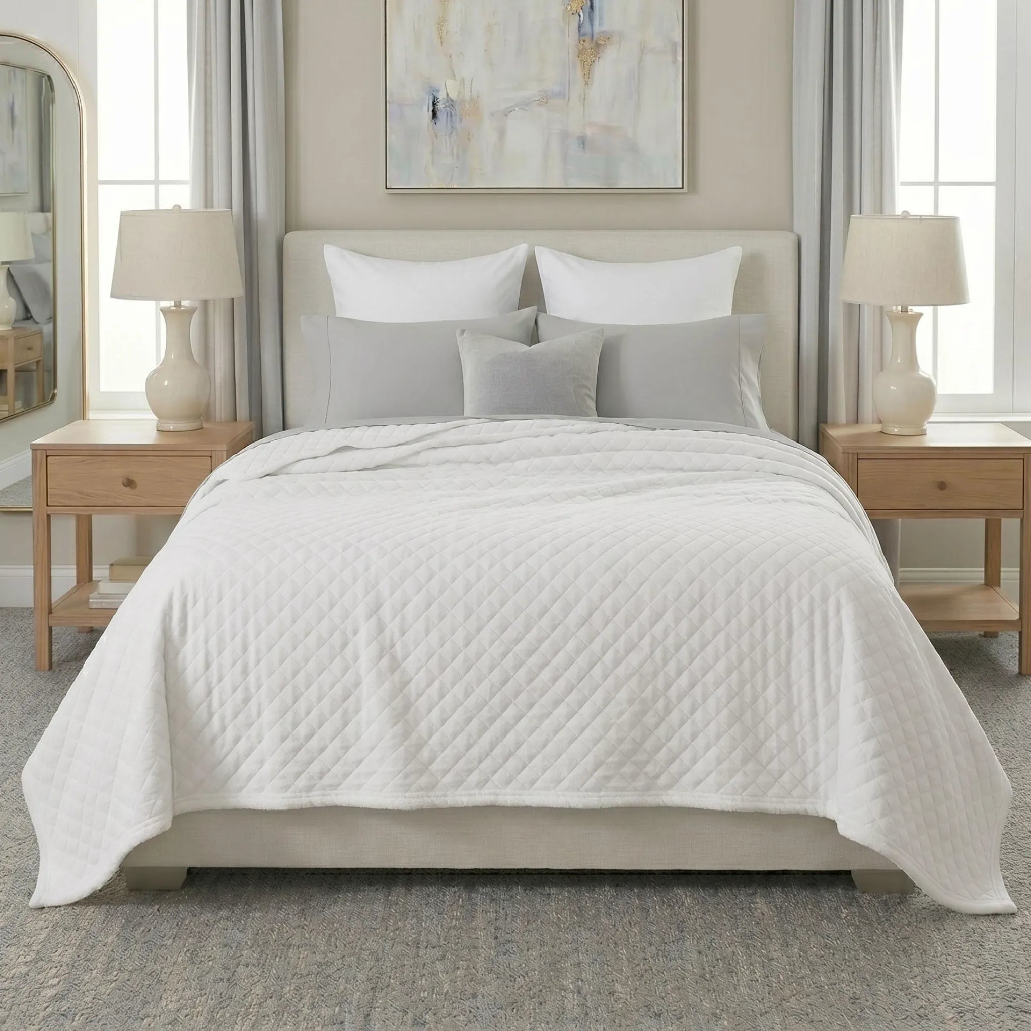 Holly Grid Fluffy Fleece Blanket - Modern Soft Embossed Bed Throw