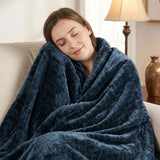 Holly Grid Fluffy Fleece Blanket - Modern Soft Embossed Bed Throw