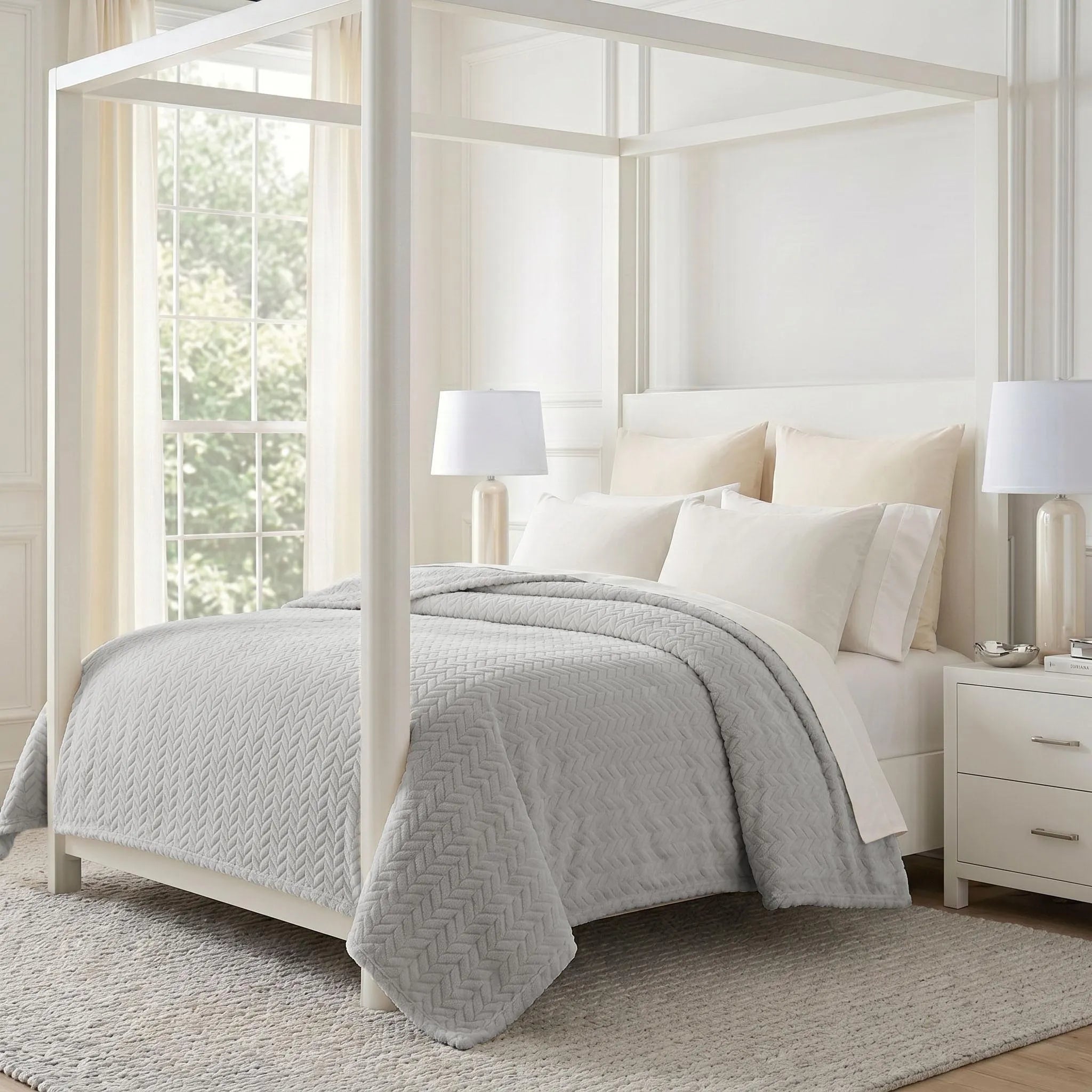 Hope Herringbone Fluffy Fleece Blanket - Soft All-Season Throw