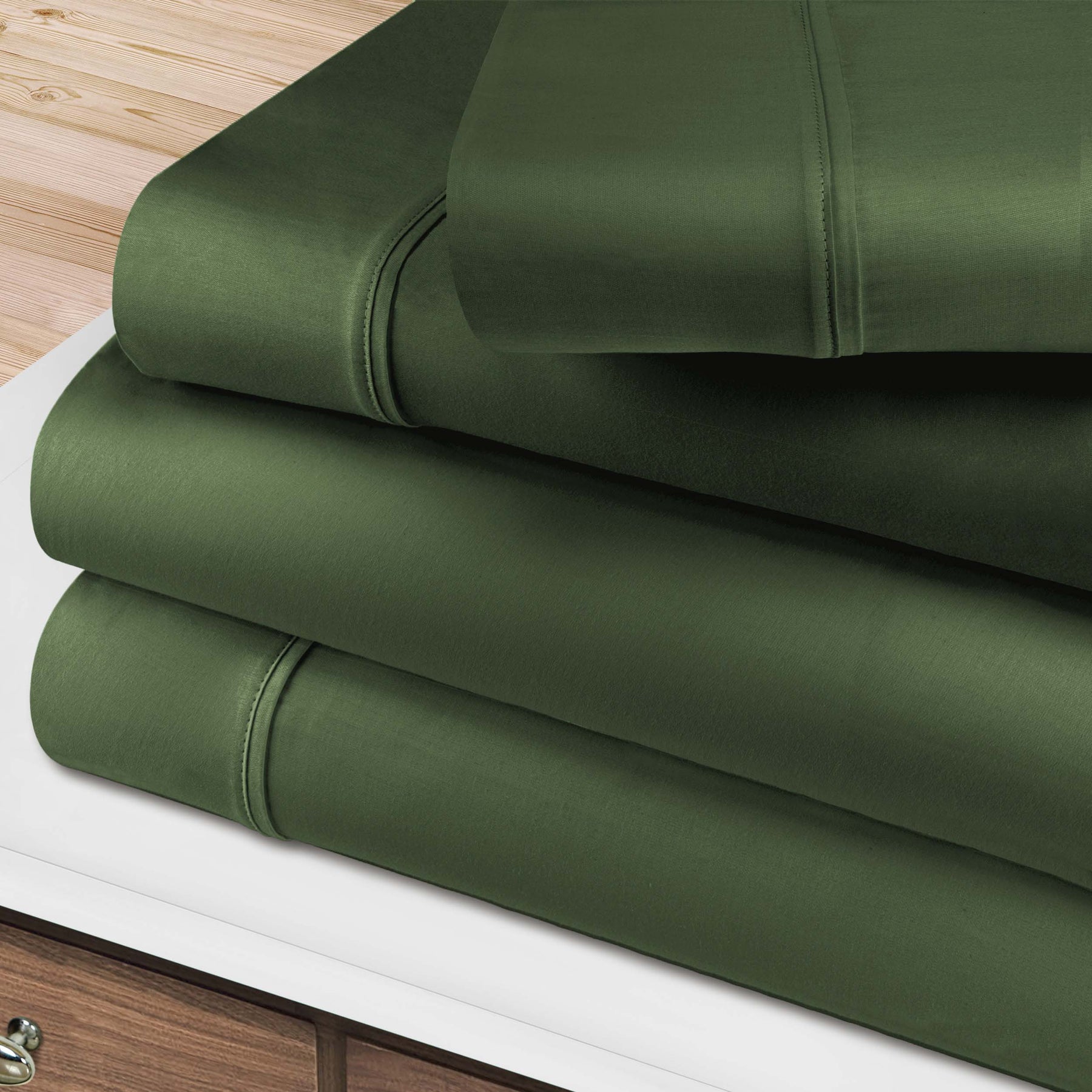 400 Thread Count Egyptian Cotton Solid Deep Pocket Sheet Set - Hunter Green