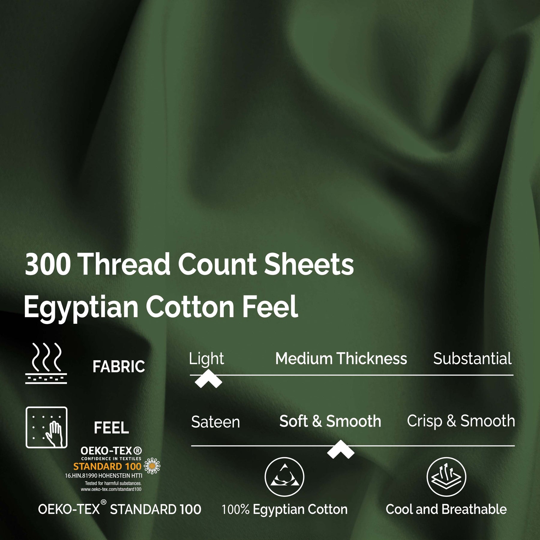 Egyptian Cotton 300 Thread Count Solid Deep Pocket Sheet Set - HunterGreen