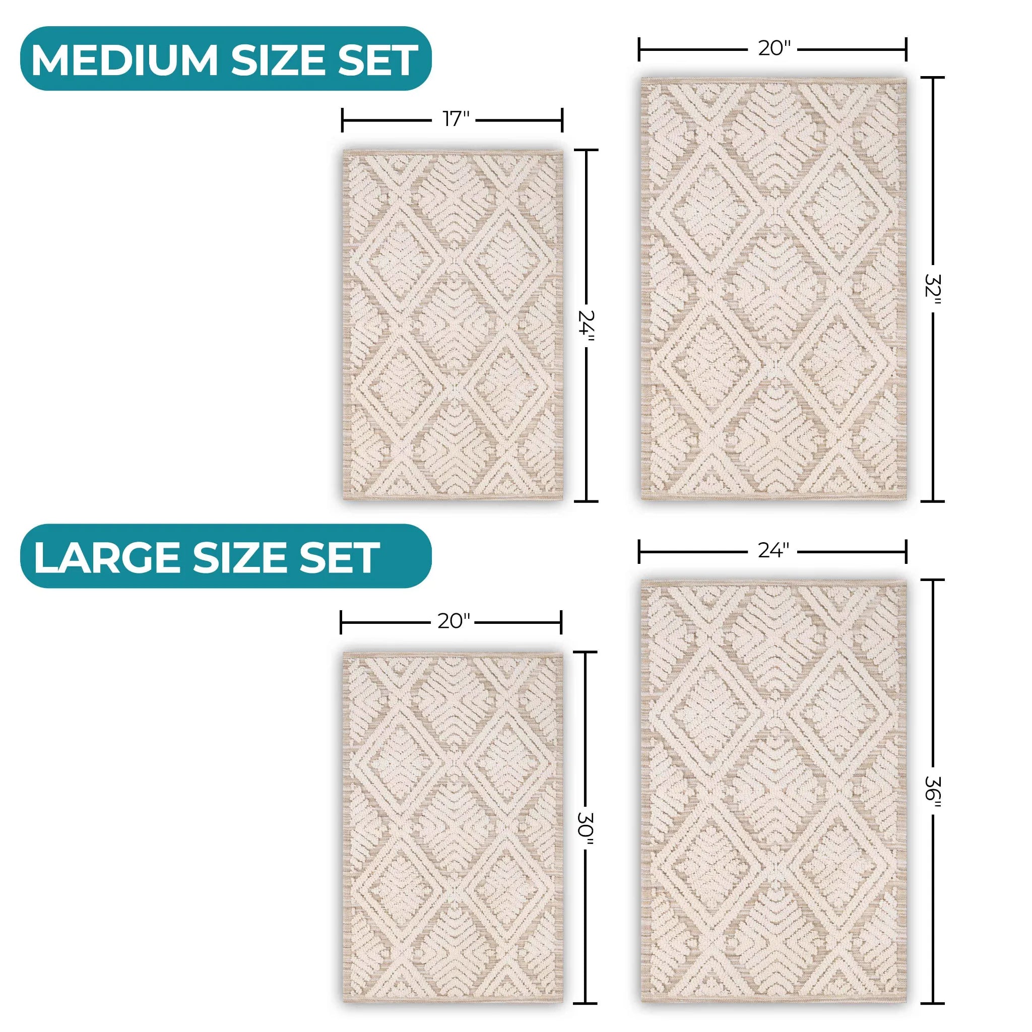 Ceton Diamond Trellis Textured Machine Washable Bath Rugs, Set of 2 - Bath Rugs by Superior Brand