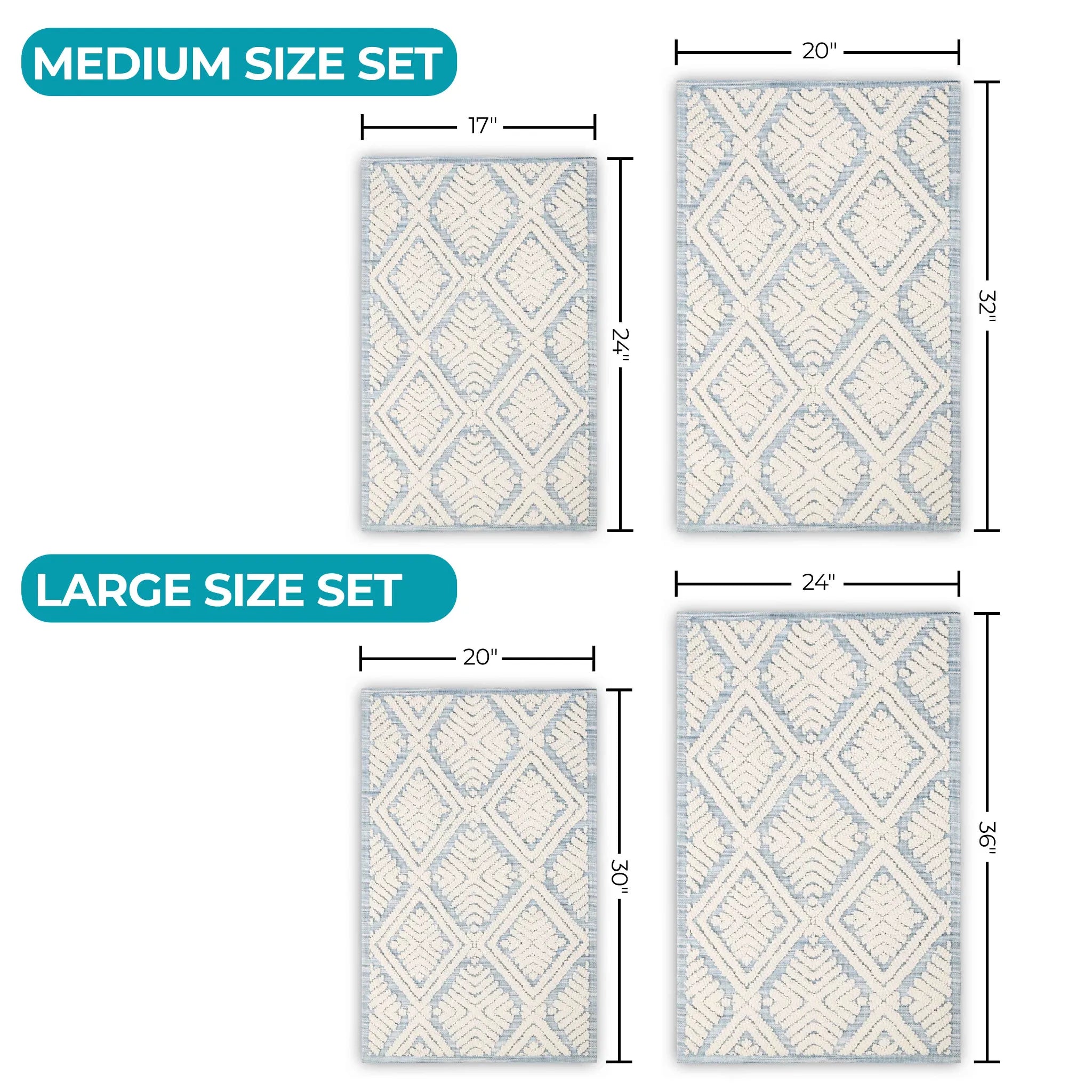 Ceton Diamond Trellis Textured Machine Washable Bath Rugs, Set of 2 - Bath Rugs by Superior Brand