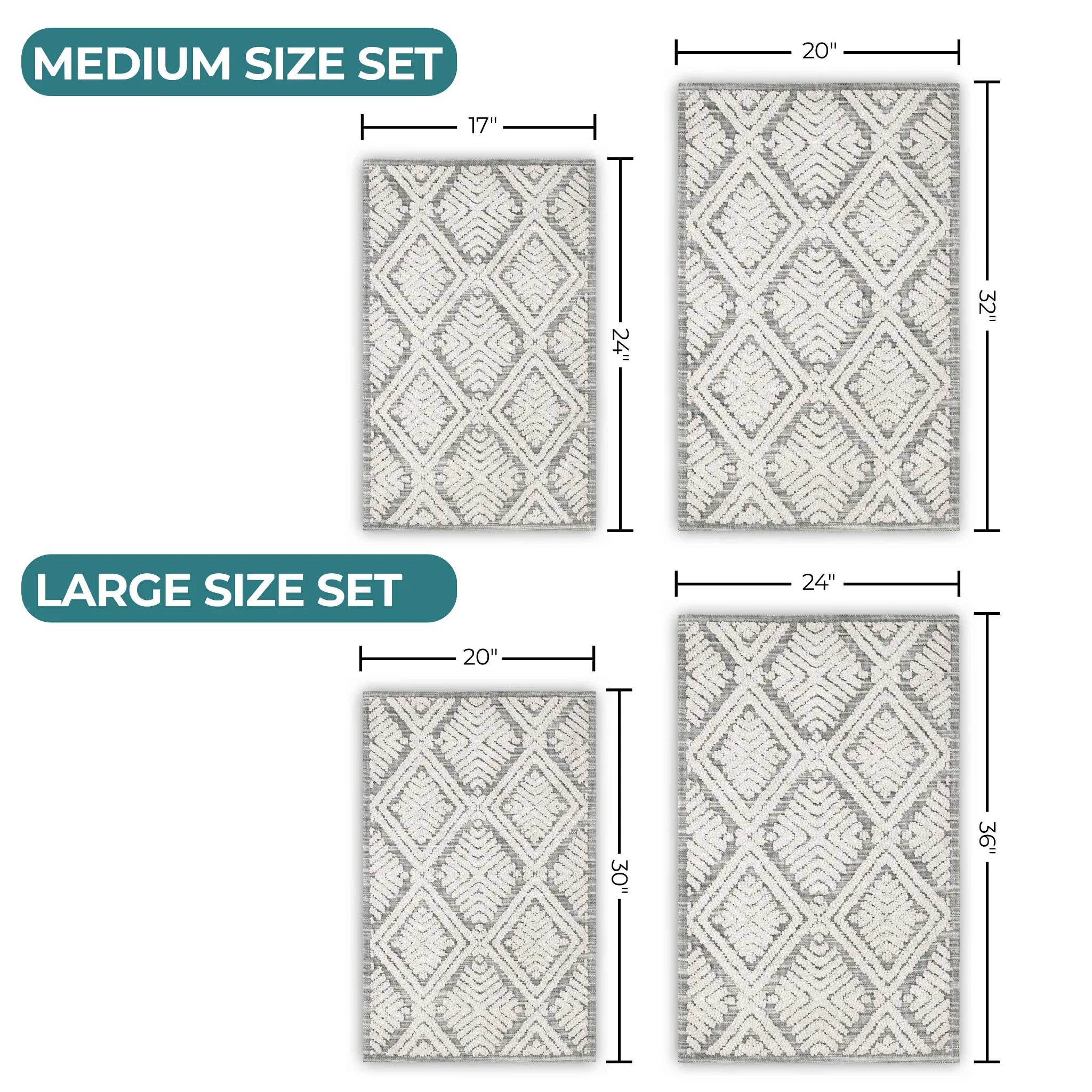 Ceton Diamond Trellis Textured Machine Washable Bath Rugs, Set of 2 - Bath Rugs by Superior Brand