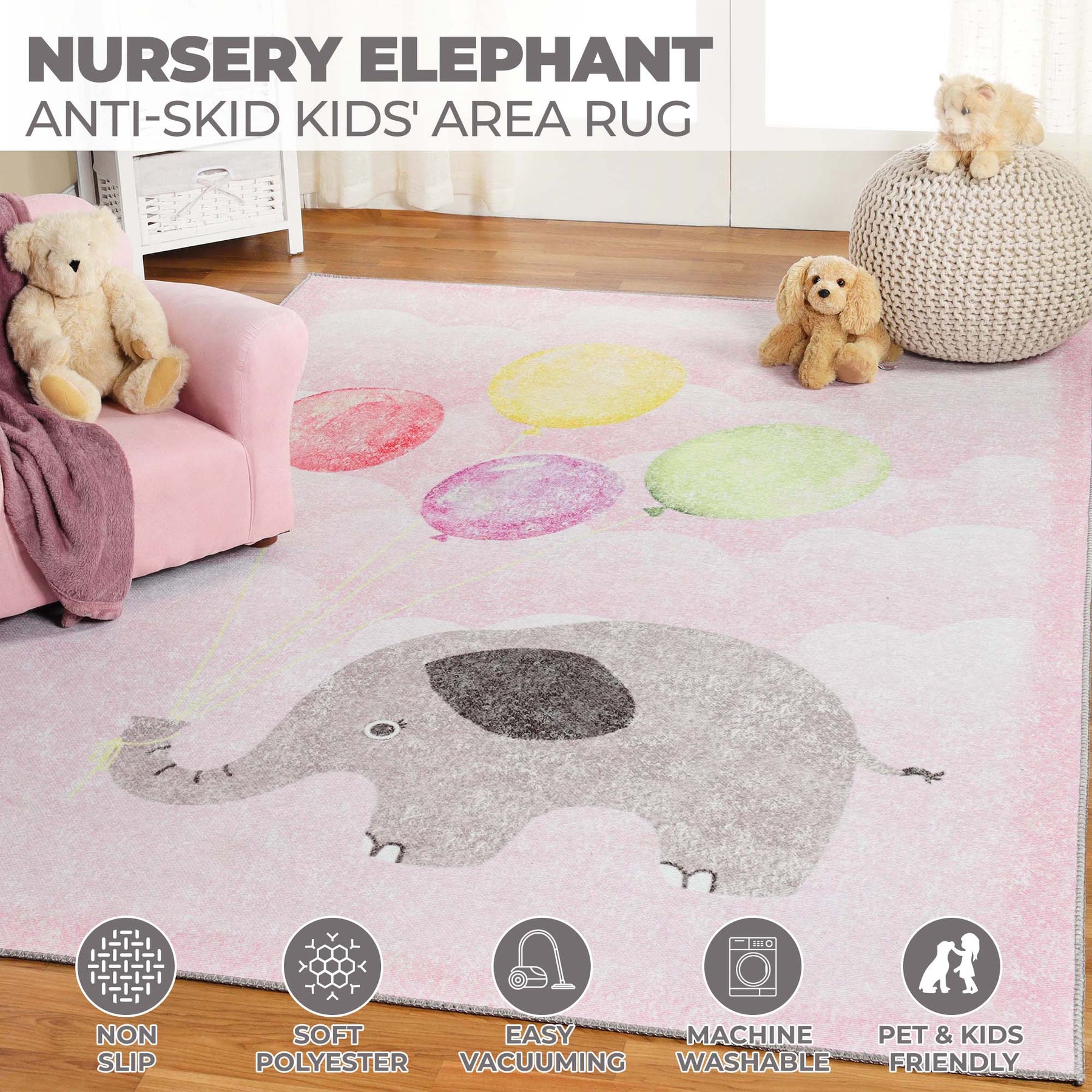 Superior Nursery Elephant Flatweave Indoor Area Rug -  Baby Blue