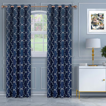 Superior Imperial Trellis Blackout Curtain Set of 2 Panels - Navy Blue