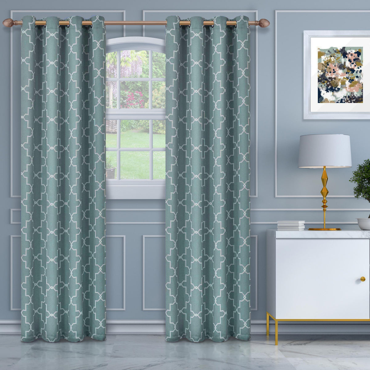 Superior Imperial Trellis Blackout Curtain Set of 2 Panels - Teal