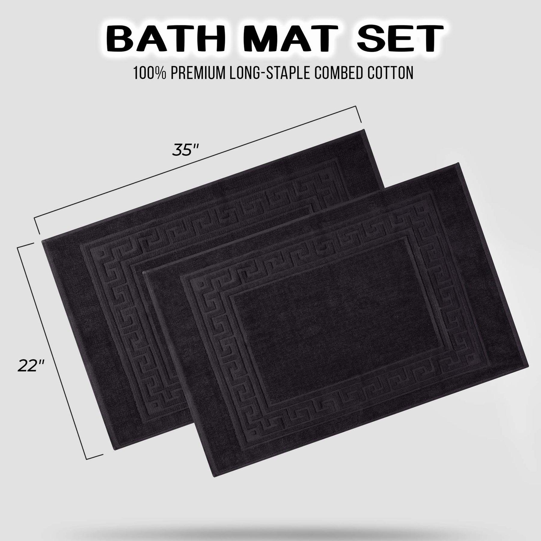 100% Cotton Highly-Absorbent Greek Key Border Solid 2-Piece Bath Mat Set - Black