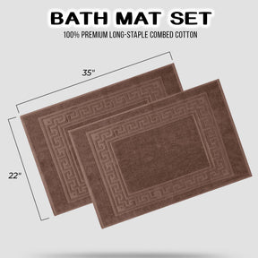 100% Cotton Highly-Absorbent Greek Key Border Solid 2-Piece Bath Mat Set - Mocha
