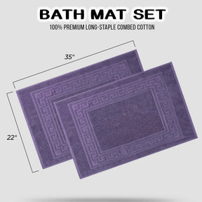 100% Cotton Highly-Absorbent Greek Key Border Solid 2-Piece Bath Mat Set - RoylaPurple