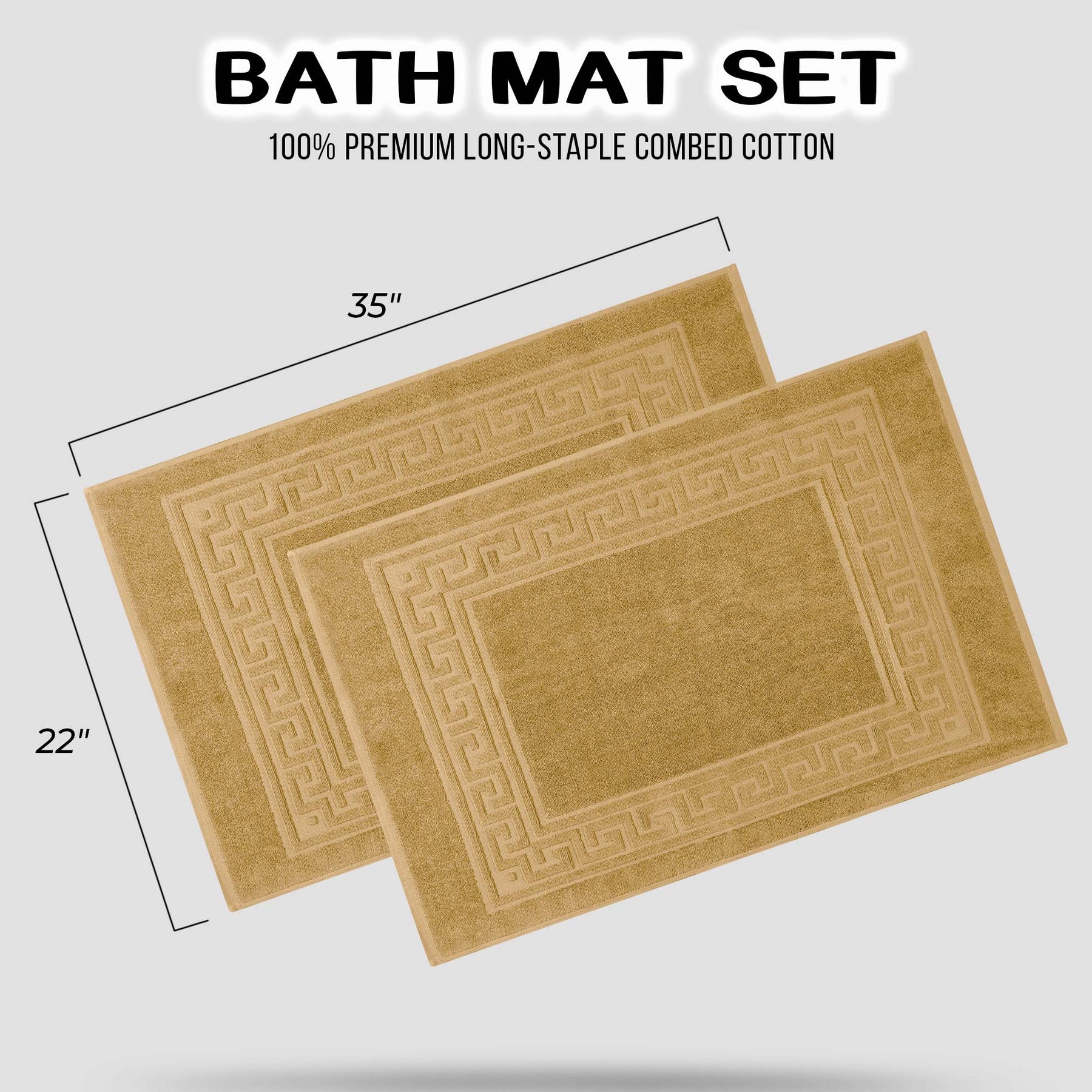 100% Cotton Highly-Absorbent Greek Key Border Solid 2-Piece Bath Mat Set - Toast