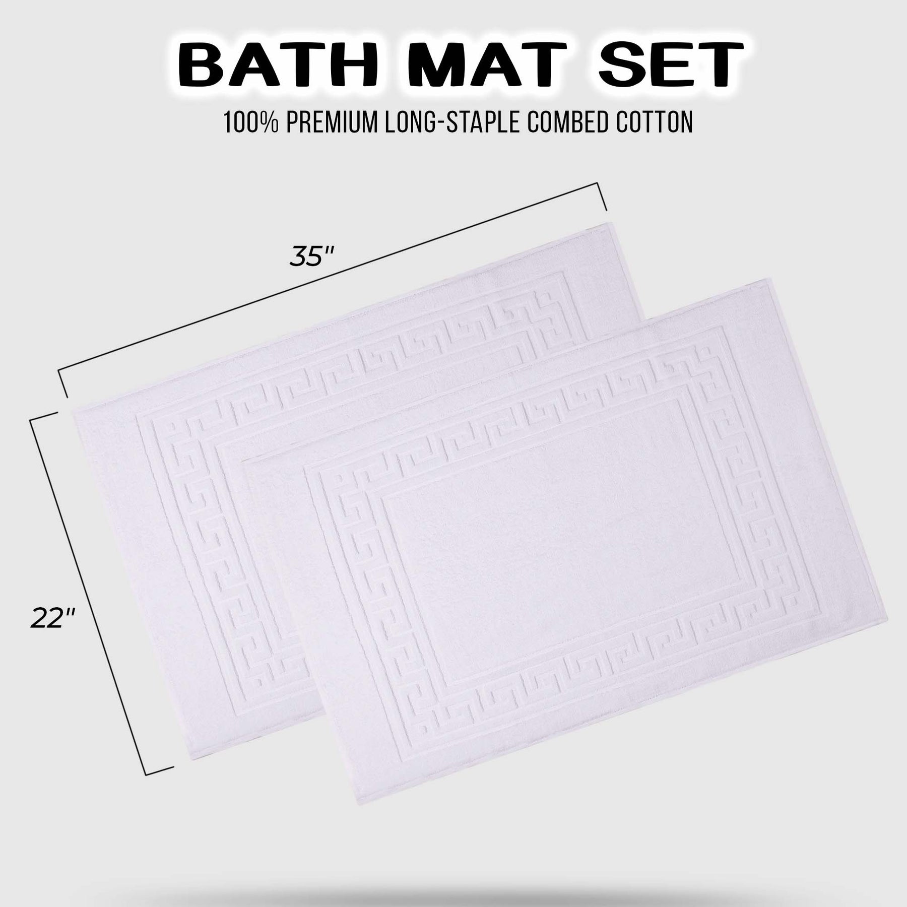 100% Cotton Highly-Absorbent Greek Key Border Solid 2-Piece Bath Mat Set - White