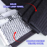 Marble and Solid Jacquard Cotton Hand Towel Set - 6 Piece