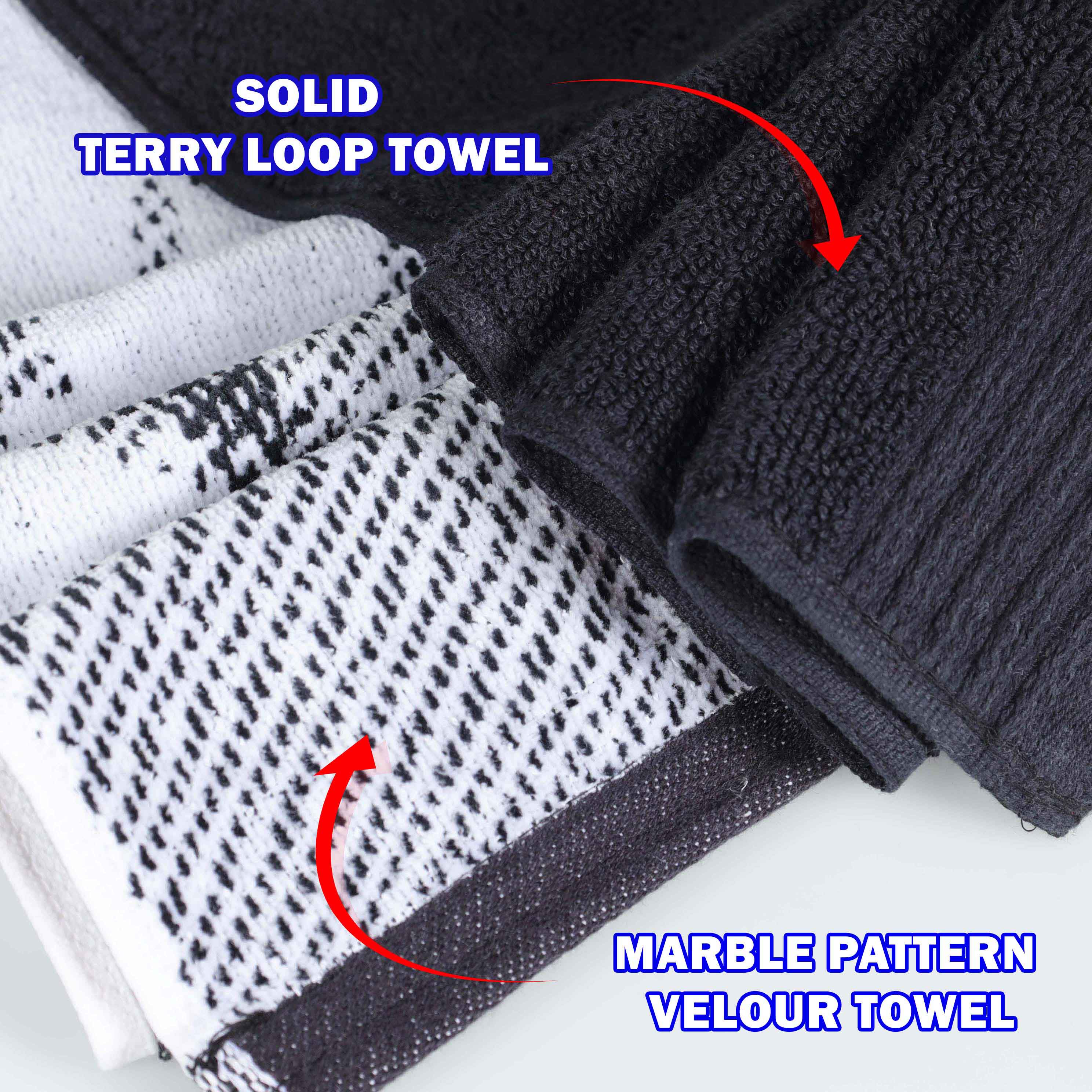 Cotton Marble and Solid Quick Dry 10 Piece Assorted Bathroom Towel Set - Towel Set by Superior