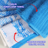 Marble and Solid Jacquard Cotton Hand Towel Set - 6 Piece