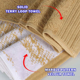 Marble and Solid Jacquard Cotton Hand Towel Set - 6 Piece