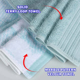 Marble and Solid Jacquard Cotton Hand Towel Set - 6 Piece