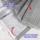 Marble and Solid Jacquard Cotton Hand Towel Set - 6 Piece