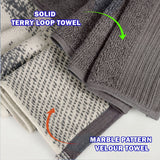 Marble and Solid Jacquard Cotton Hand Towel Set - 6 Piece