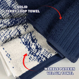 Marble and Solid Jacquard Cotton Hand Towel Set - 6 Piece