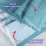 Marble and Solid Jacquard Cotton Hand Towel Set - 6 Piece