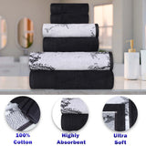 Marble and Solid Jacquard Cotton Hand Towel Set - 6 Piece