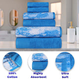 Marble and Solid Jacquard Cotton Hand Towel Set - 6 Piece
