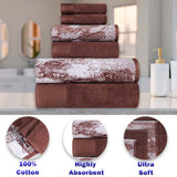 Marble and Solid Jacquard Cotton Hand Towel Set - 6 Piece