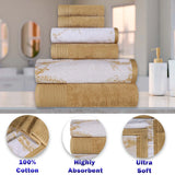 Marble and Solid Jacquard Cotton Hand Towel Set - 6 Piece