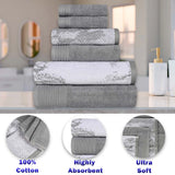 Marble and Solid Jacquard Cotton Hand Towel Set - 6 Piece