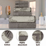 Marble and Solid Jacquard Cotton Hand Towel Set - 6 Piece