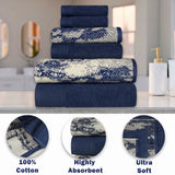 Marble and Solid Jacquard Cotton Hand Towel Set - 6 Piece
