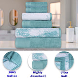 Marble and Solid Jacquard Cotton Hand Towel Set - 6 Piece