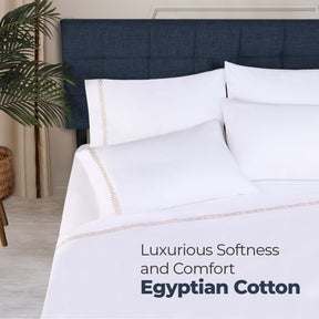 Egyptian Cotton 1000 Thread Count Embroidered Bed Sheet Set - White-Charcoal