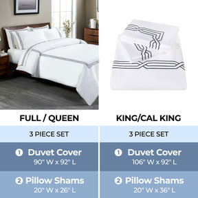 Superior Egyptian Cotton 1200 Thread Count Embroidered Geometric Scroll Duvet Cover Set - White- Navy Blue