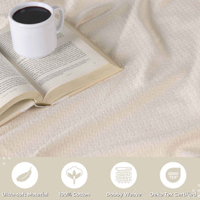 Nobel Cotton Textured Jacquard Chevron Lightweight Woven Blanket - Ivory