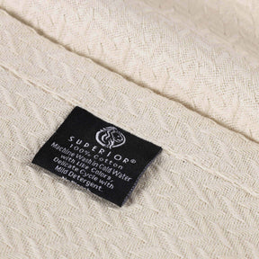 Nobel Cotton Textured Jacquard Chevron Lightweight Woven Blanket - Ivory
