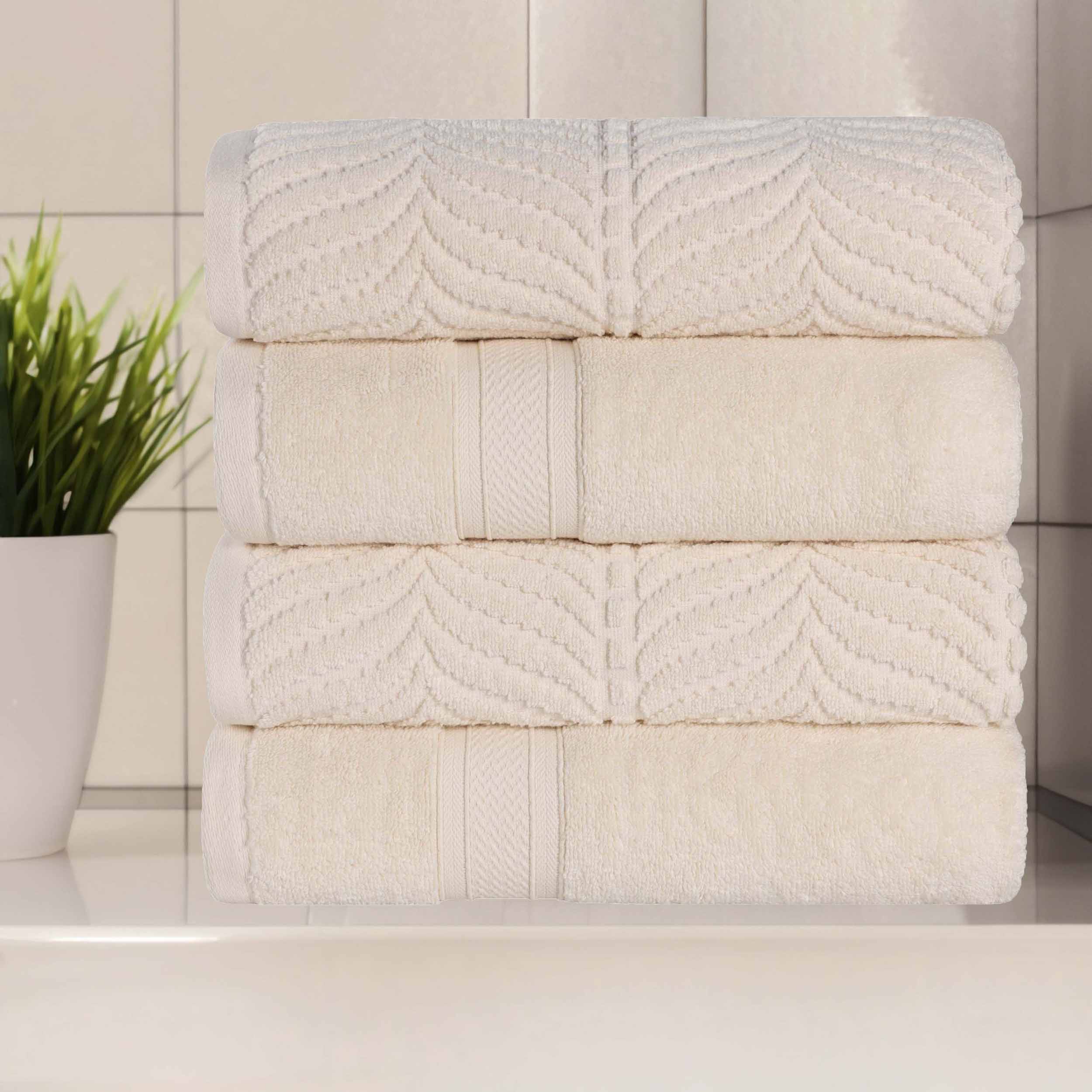 Zero Twist Cotton Solid and Jacquard Bath Towel Set of 4 - Bath Towel by Superior Brand