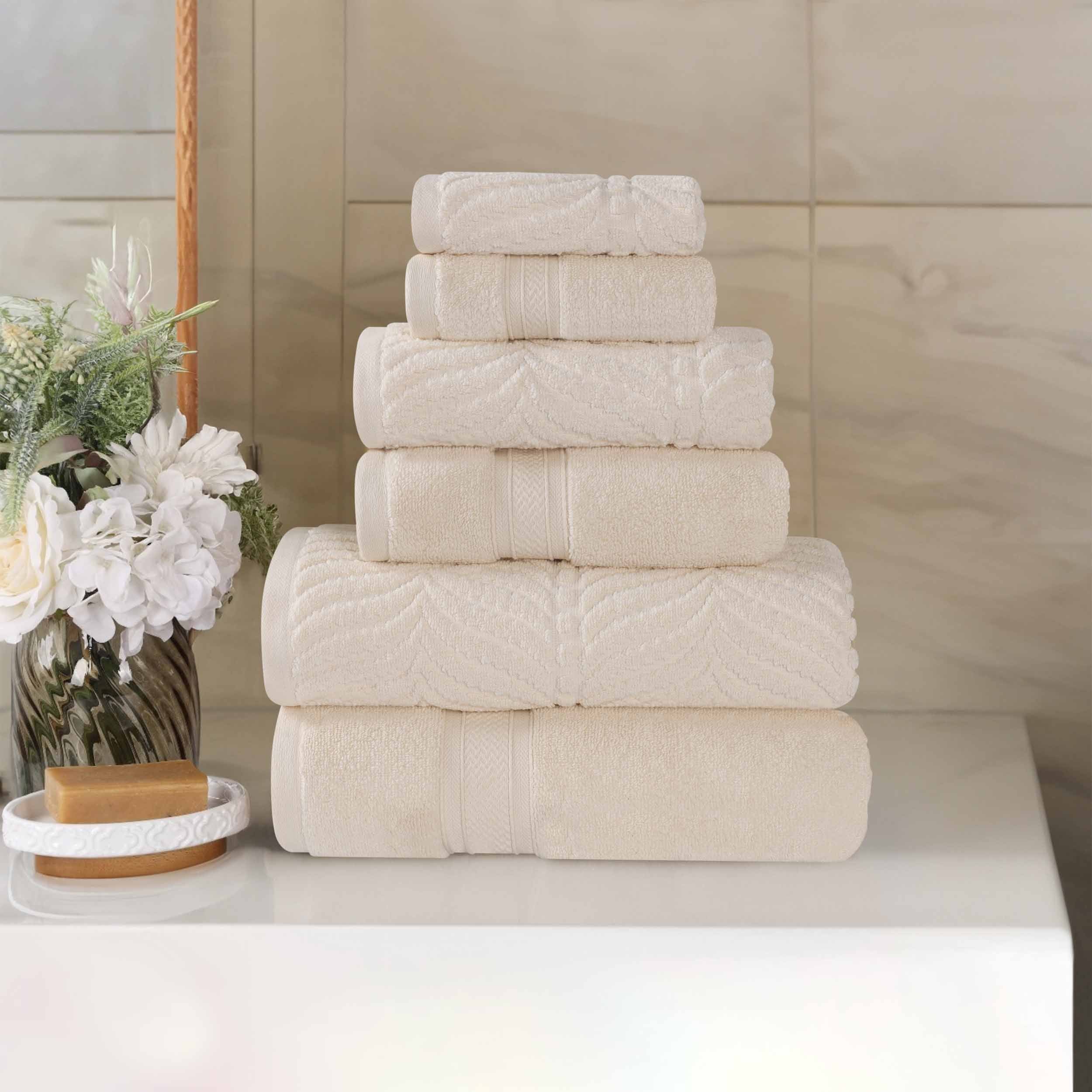 Chevron Zero Twist Solid and Jacquard Soft Cotton 6 Piece Towel Set - Towel Set by Superior Brand