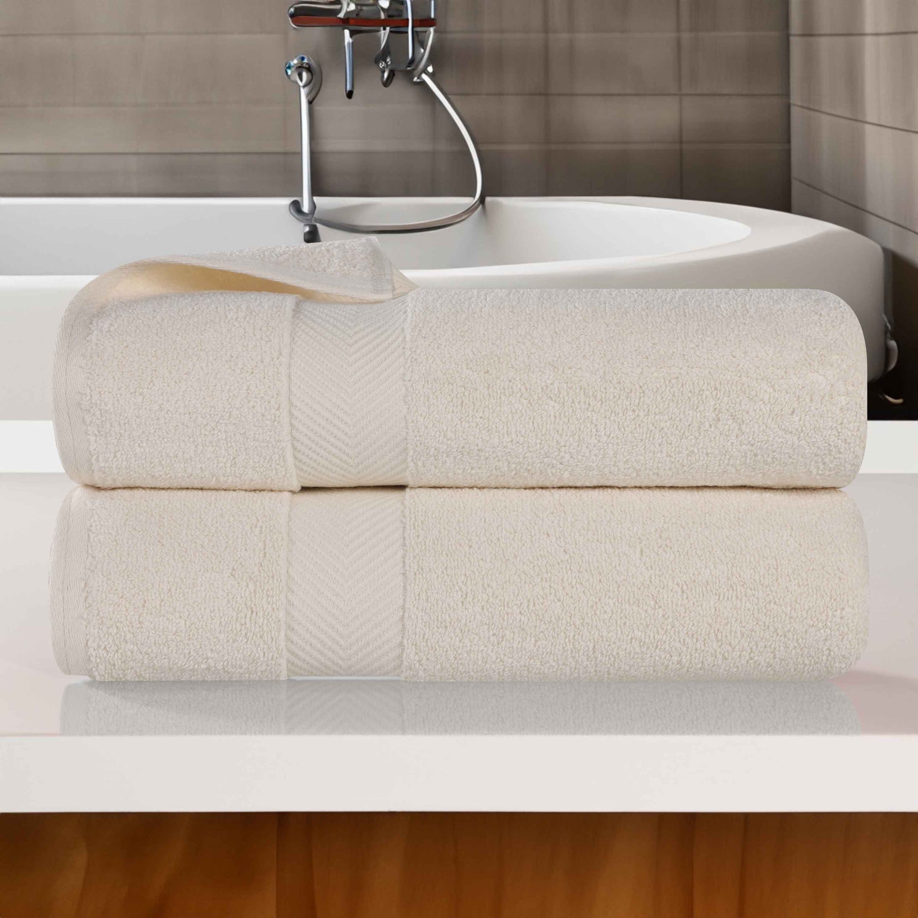 Zero Twist Smart Dry Combed Cotton 2 Piece Bath Towel Set - Ivory