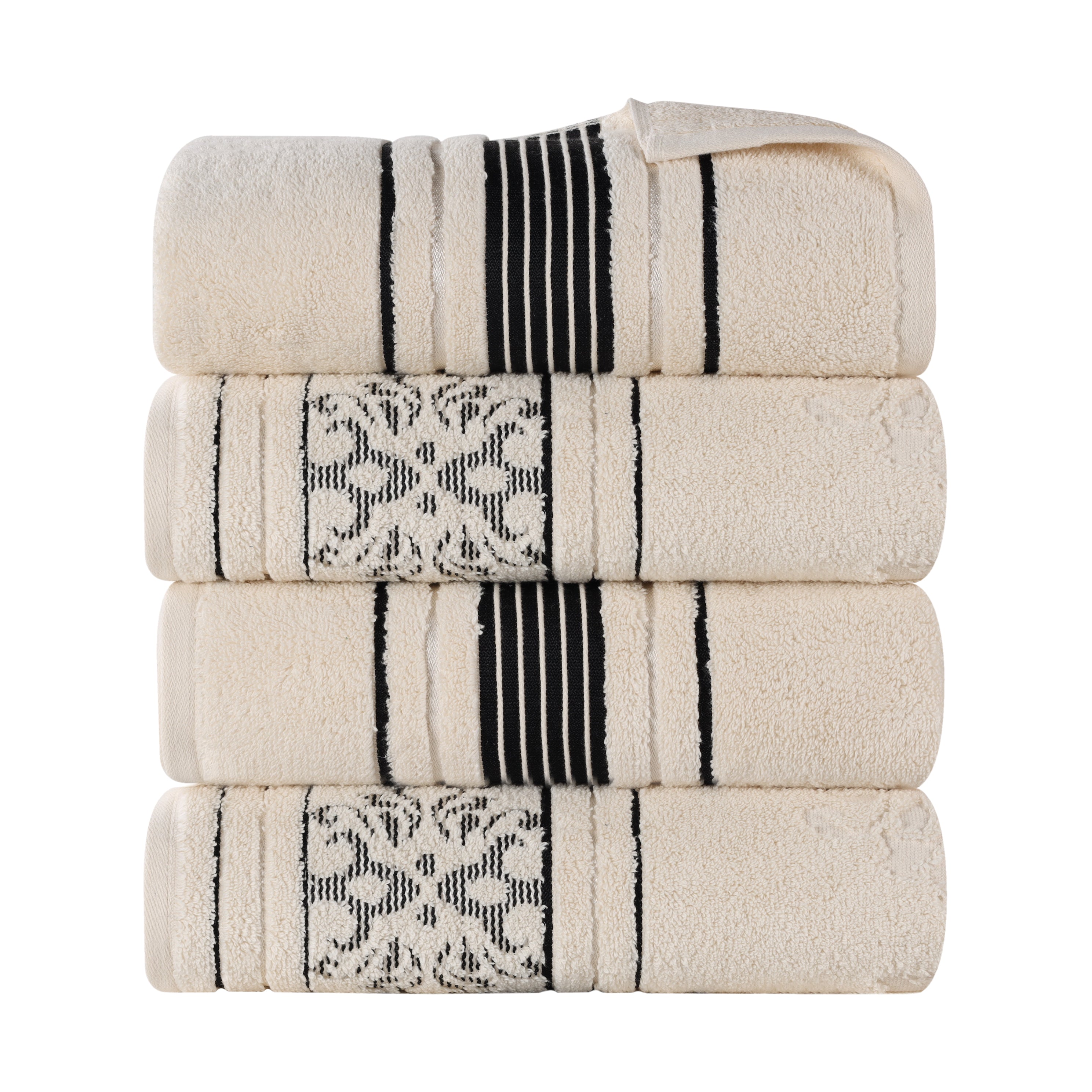 Sadie Zero Twist Cotton Solid and Jacquard Floral Bath Towel Set of 4 - Bath Towel by Superior Brand