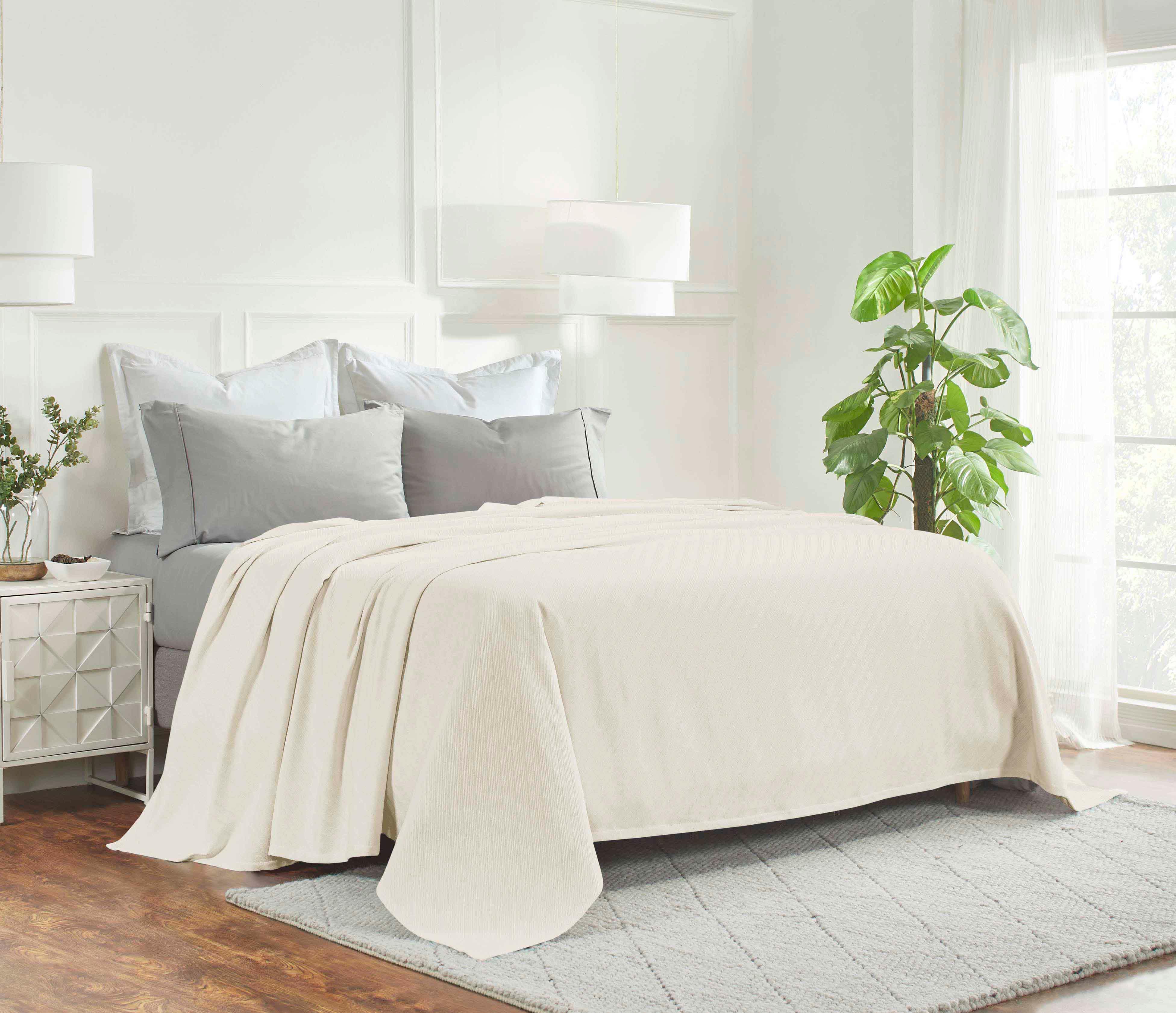 Milan Cotton Textured Jacquard Striped Lightweight Woven Blanket - Blanket by Superior Brand