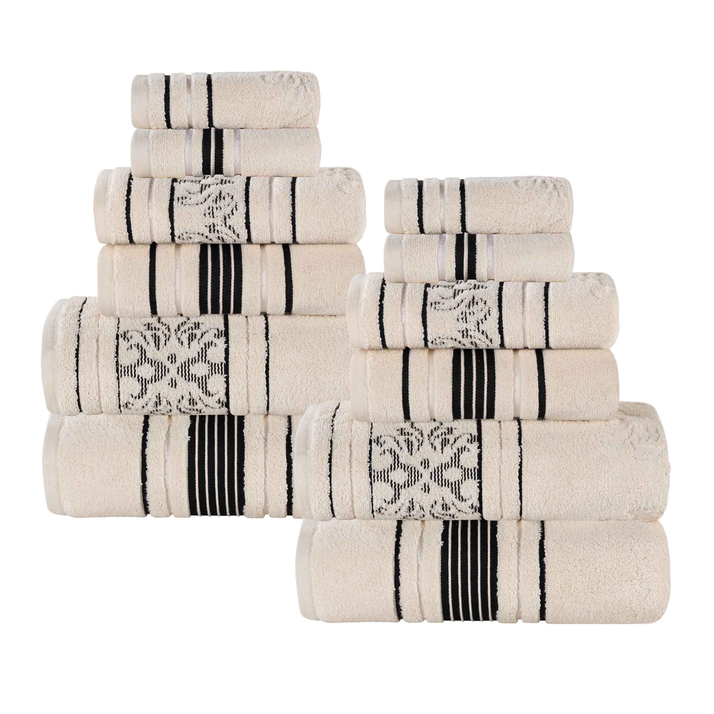 Sadie Zero Twist Cotton Solid and Jacquard Floral 12 Piece Towel Set - Towel Set by Superior Brand