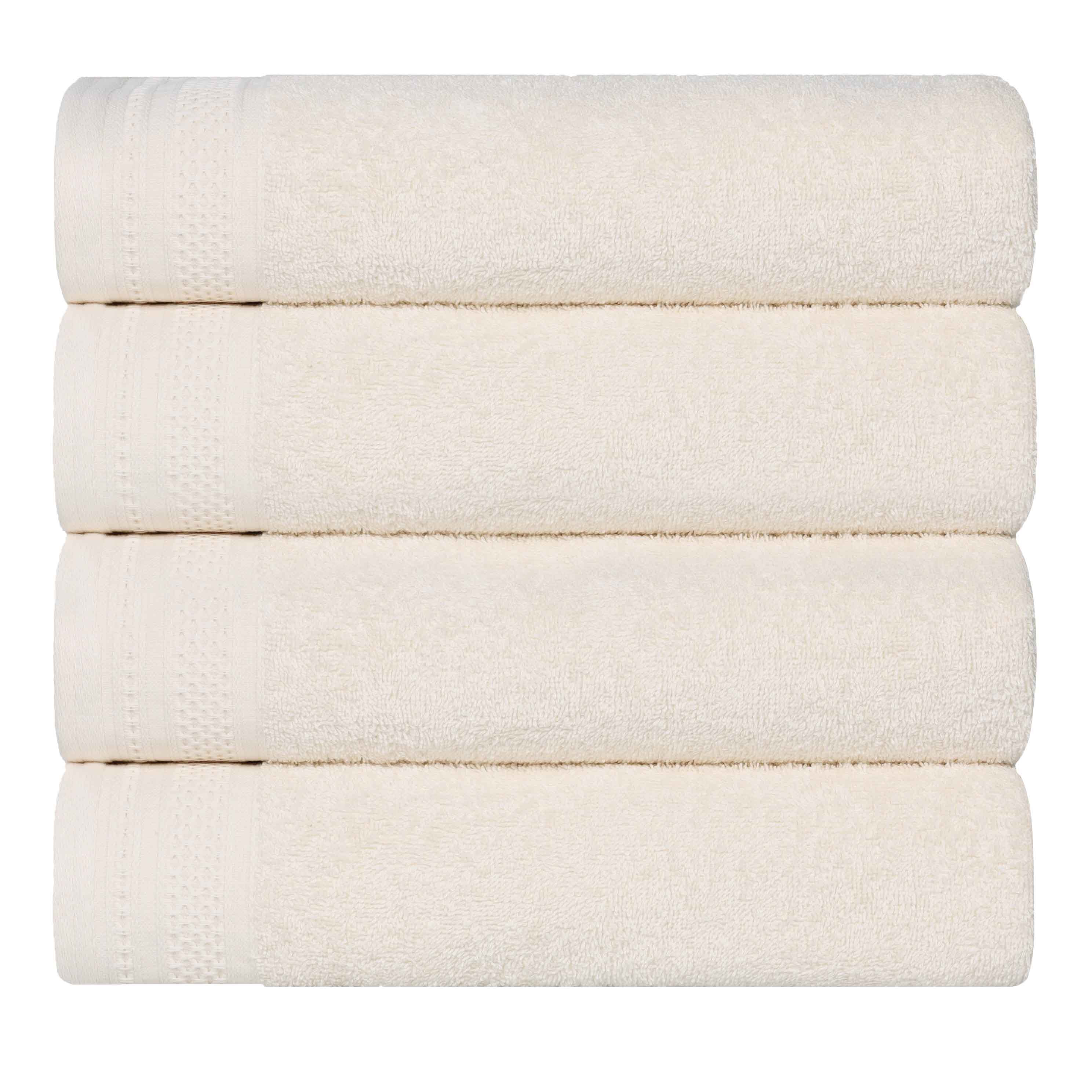 Honeycomb Textured Waffle Border Cotton Bath Towels, Set of 4 - Bath Towel by Superior
