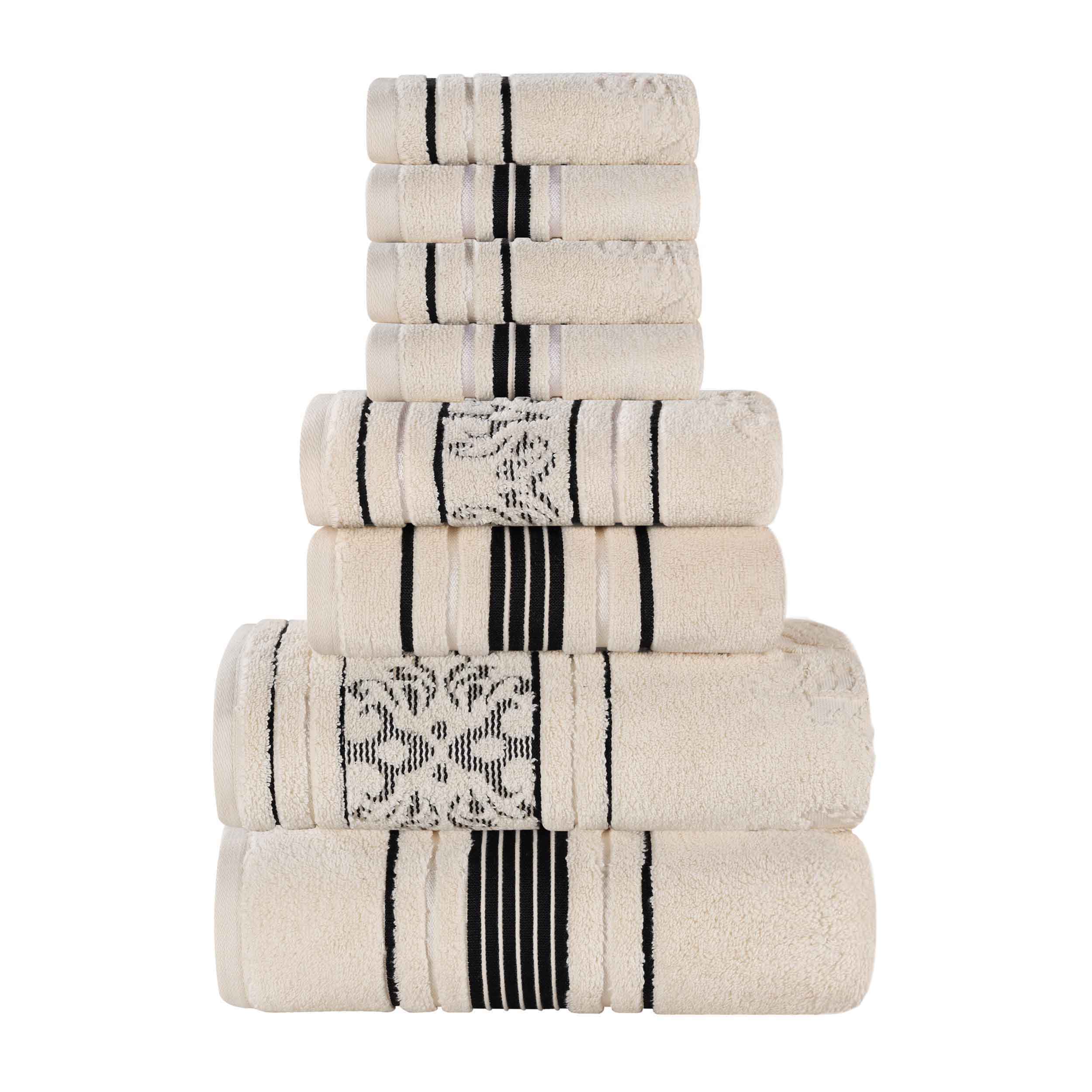 Sadie Zero Twist Cotton Solid and Jacquard Floral 8 Piece Towel Set - Towel Set by Superior Brand