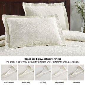 Aspen Cotton Blend Jacquard Floral Scalloped Edge Bedspread Set - Ivory