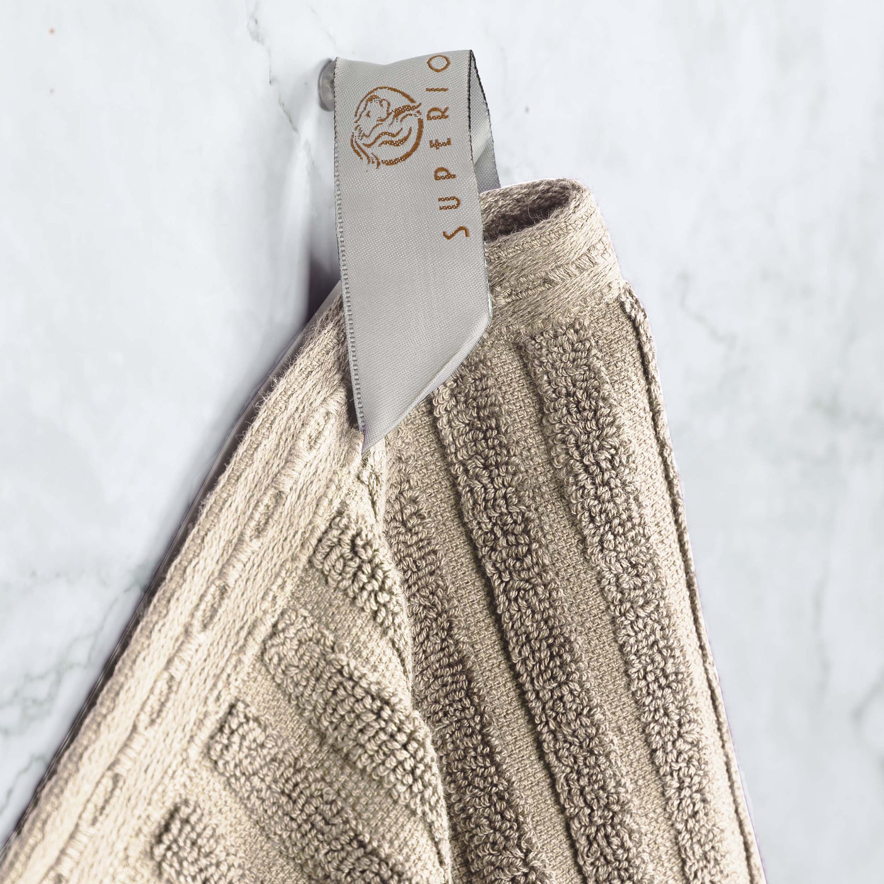 Soho Ribbed Cotton Absorbent Face Towel / Washcloth Set of 12 - Ivory