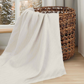 Milan Cotton Textured Jacquard Striped Lightweight Woven Blanket - Ivory